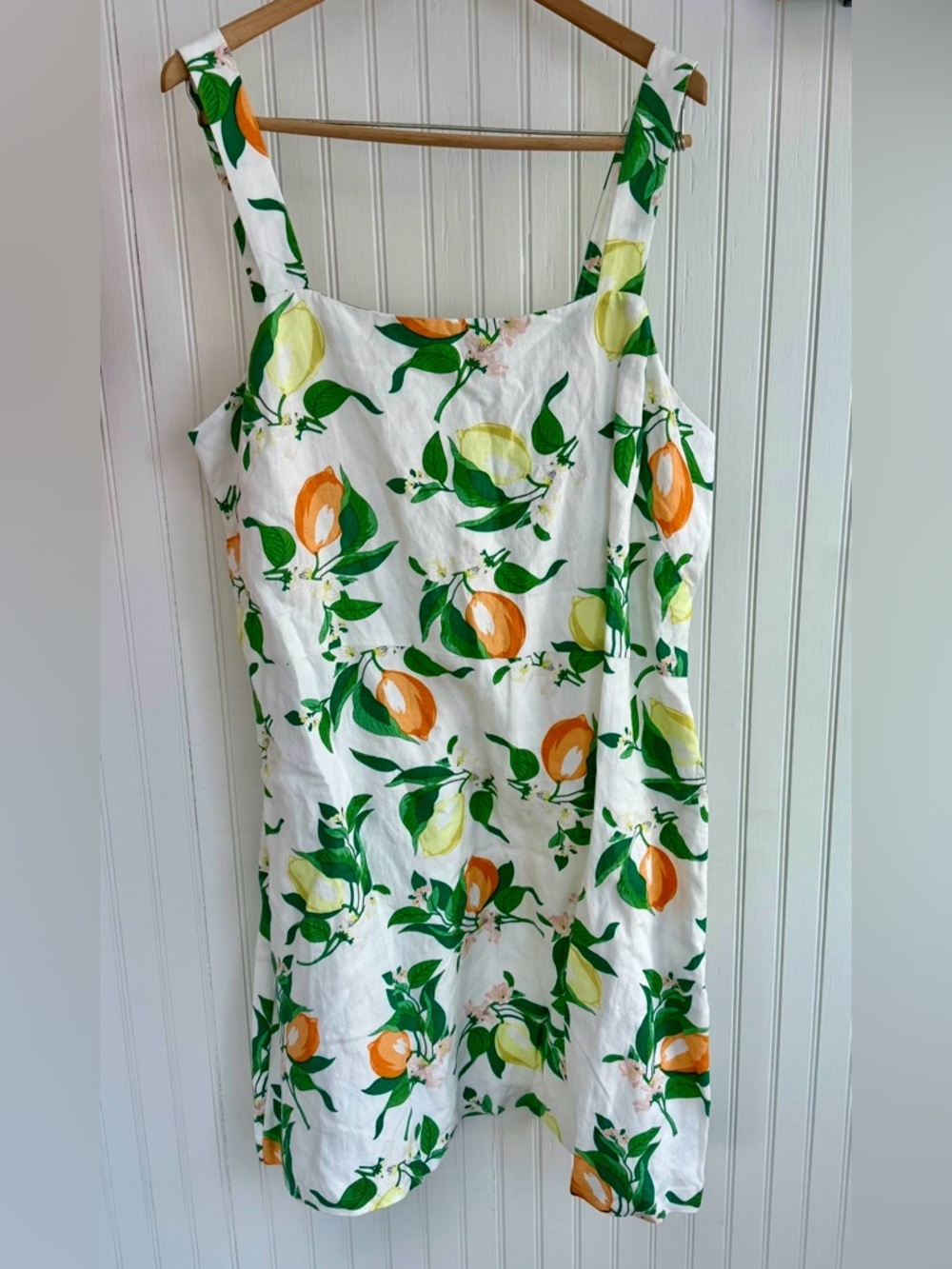 Ann Taylor Lemon Print Linen Blend Sundress with oranges Size 16